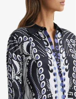 Reiss Rose Abstract-print Woven Shirt -Whistles Shop R04082354 NAVYWHITE ALT04