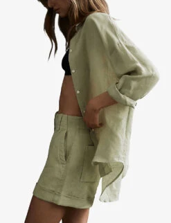 Reiss Ellis Long-sleeved Oversized Linen-blend Shirt 7 Reiss Ellis Long-sleeved Oversized Linen-blend Shirt -Whistles Shop R04082359 KHAKI ALT02