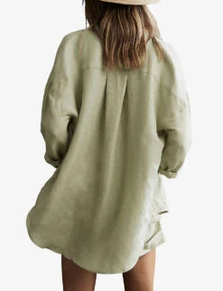 Reiss Ellis Long-sleeved Oversized Linen-blend Shirt 8 Reiss Ellis Long-sleeved Oversized Linen-blend Shirt -Whistles Shop R04082359 KHAKI ALT03