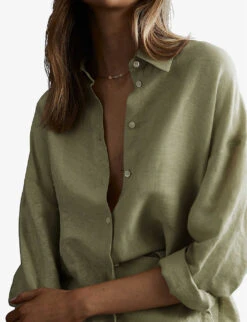 Reiss Ellis Long-sleeved Oversized Linen-blend Shirt 9 Reiss Ellis Long-sleeved Oversized Linen-blend Shirt -Whistles Shop R04082359 KHAKI ALT04