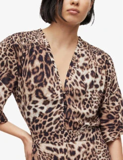 AllSaints Dina Leopard-print Recycled-viscose Mini Dress -Whistles Shop R04085149 ANIMALBROWN ALT04