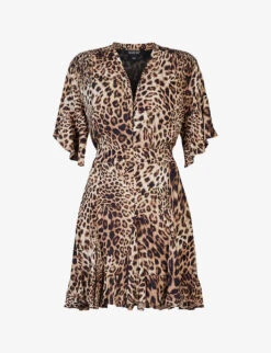 AllSaints Dina Leopard-print Recycled-viscose Mini Dress