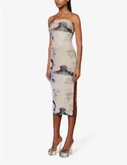 Lila Abstract-print Slim-fit Recycled Polyester-blend Midi Dress -Whistles Shop R04086798 CORSICAPRINT ALT02