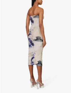 Lila Abstract-print Slim-fit Recycled Polyester-blend Midi Dress -Whistles Shop R04086798 CORSICAPRINT ALT03