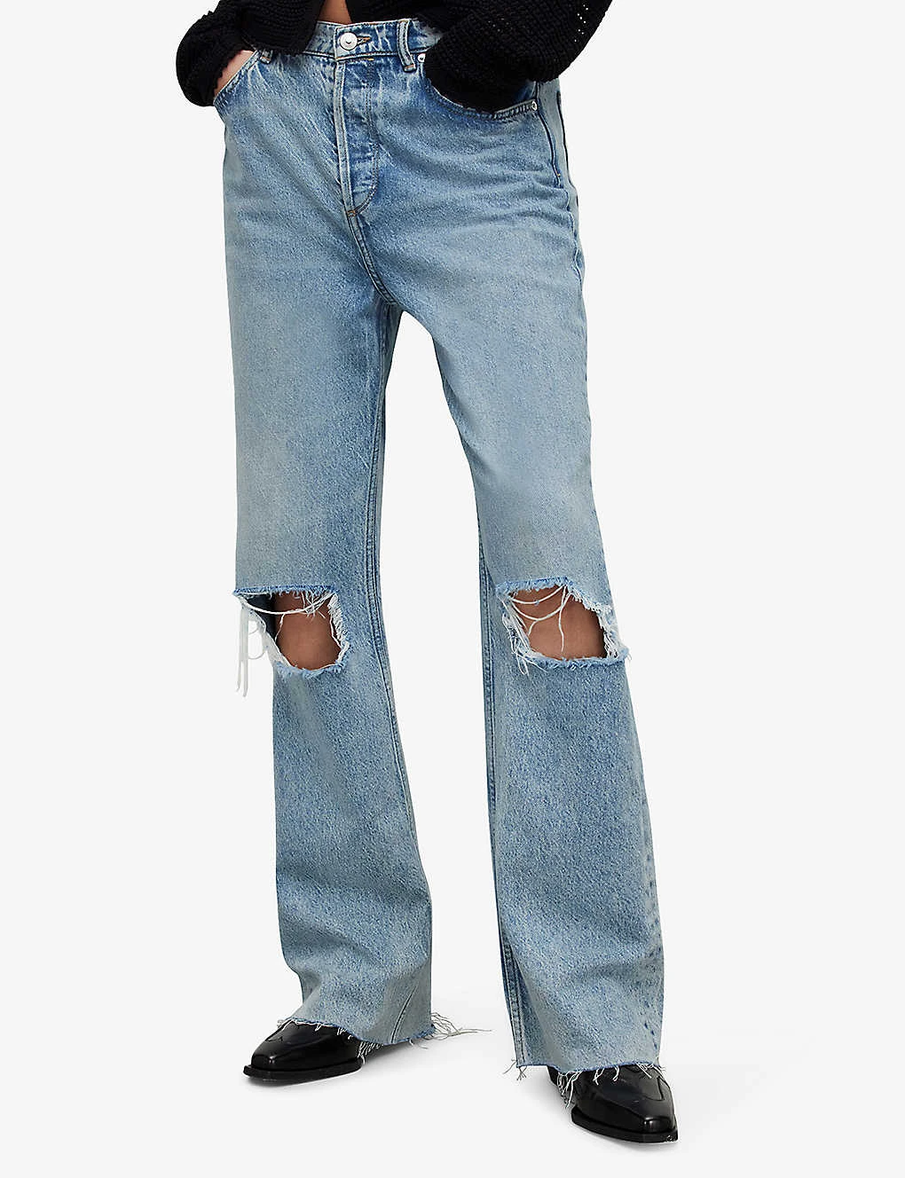 AllSaints Wendel Raw-hem Wide-leg Distressed Jeans 3 AllSaints Wendel Raw-hem Wide-leg Distressed Jeans - Image 3