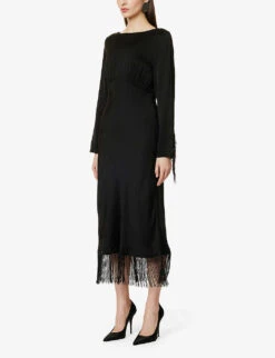 By Malina Heidi Tassle-trim Woven Midi Dress -Whistles Shop R04087792 BLACK ALT02