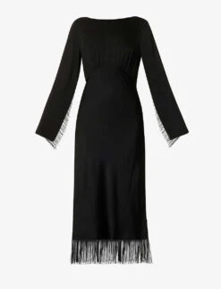 By Malina Heidi Tassle-trim Woven Midi Dress