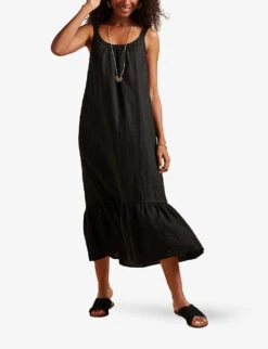 Tiered-hem Relaxed-fit Linen Maxi Dress -Whistles Shop R04088206 BLACK ALT02
