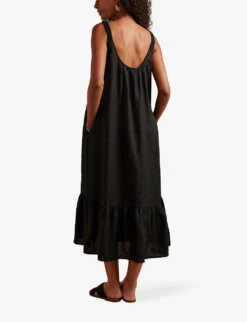 Tiered-hem Relaxed-fit Linen Maxi Dress -Whistles Shop R04088206 BLACK ALT03