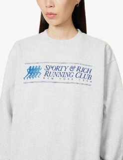 Running Club Brand-print Cotton-blend Sweatshirt -Whistles Shop R04090230 HEATHERGRAYSTEELBLUE ALT04