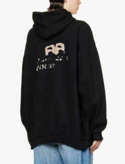 Balenciaga Branded-print Cotton Hoody -Whistles Shop R04100070 BLACKECRU ALT03