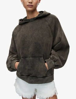 AllSaints Cygni Cut-out Organic-cotton Hoody -Whistles Shop R04100563 VINTAGEBLACK ALT02