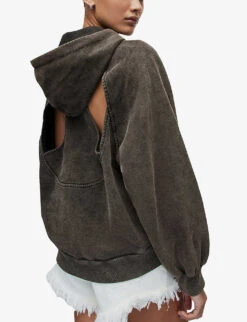 AllSaints Cygni Cut-out Organic-cotton Hoody -Whistles Shop R04100563 VINTAGEBLACK ALT03