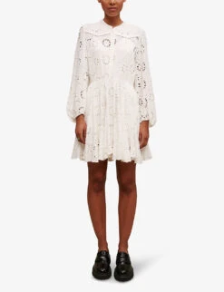 Maje Broderie Anglaise-embroidered Woven Mini Dress -Whistles Shop R04101527 BLANC ALT02