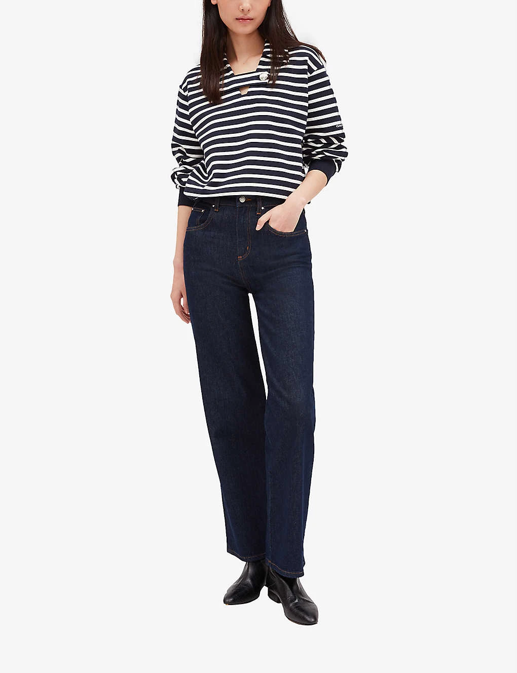 CLAUDIE PIERLOT Striped Knitted Cotton-blend Polo Shirt 2 CLAUDIE PIERLOT Striped Knitted Cotton-blend Polo Shirt - Image 2