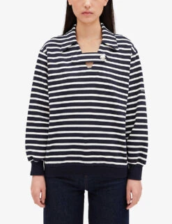 CLAUDIE PIERLOT Striped Knitted Cotton-blend Polo Shirt 8 CLAUDIE PIERLOT Striped Knitted Cotton-blend Polo Shirt -Whistles Shop R04103283 DIVERS ALT02