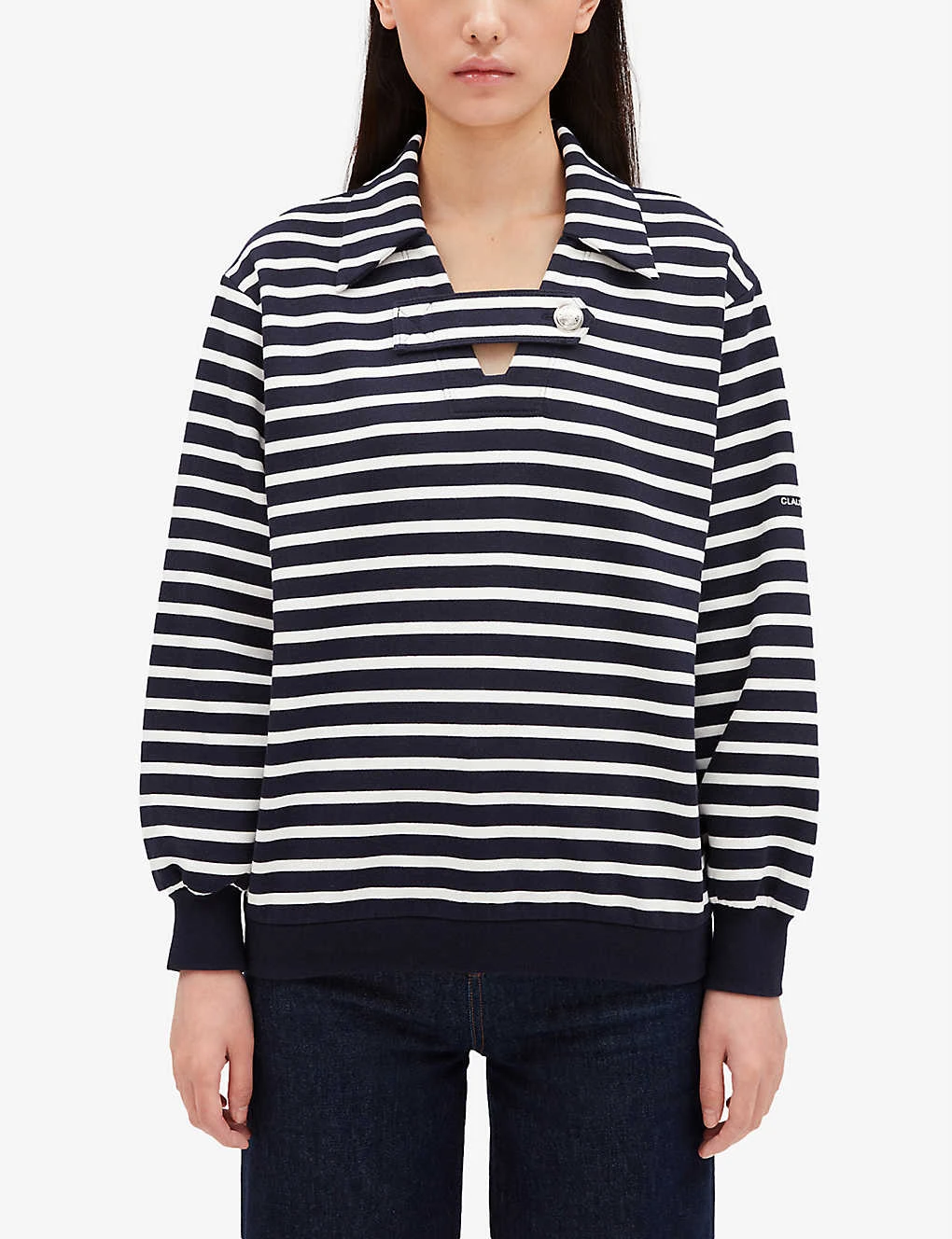 CLAUDIE PIERLOT Striped Knitted Cotton-blend Polo Shirt 3 CLAUDIE PIERLOT Striped Knitted Cotton-blend Polo Shirt - Image 3