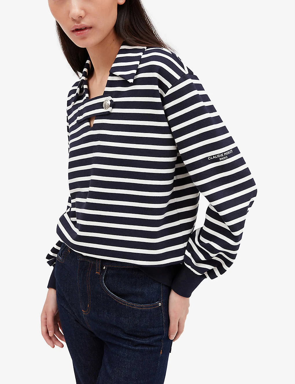 CLAUDIE PIERLOT Striped Knitted Cotton-blend Polo Shirt 5 CLAUDIE PIERLOT Striped Knitted Cotton-blend Polo Shirt - Image 5