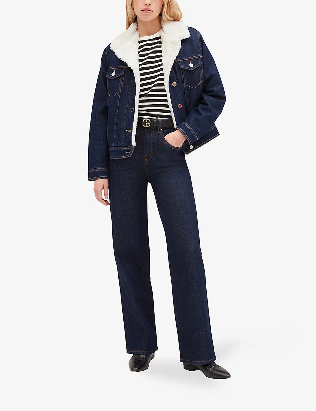 CLAUDIE PIERLOT Vague Faux-shearling Trimmed Denim Jacket 2 CLAUDIE PIERLOT Vague Faux-shearling Trimmed Denim Jacket - Image 2