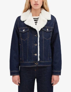 CLAUDIE PIERLOT Vague Faux-shearling Trimmed Denim Jacket 7 CLAUDIE PIERLOT Vague Faux-shearling Trimmed Denim Jacket -Whistles Shop R04103342 DENIMJEAN ALT02