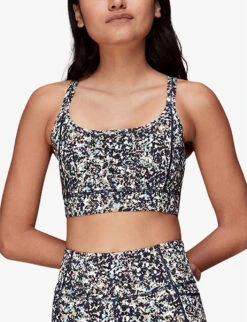 Whistles Speckled-print Cross-back Stretch-recycled Nylon Sports Bra -Whistles Shop R04119053 BLUE ALT02