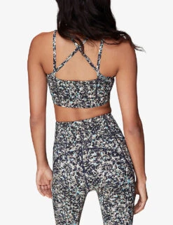 Whistles Speckled-print Cross-back Stretch-recycled Nylon Sports Bra -Whistles Shop R04119053 BLUE ALT03