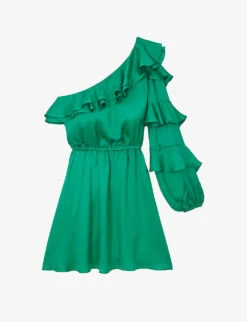 THE KOOPLES Asymmetric Puff-sleeve Satin Mini Dress