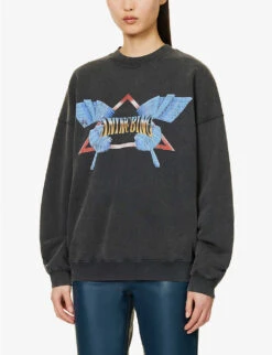 ANINE BING Harvey Graphic-print Cotton-jersey Hoody -Whistles Shop R04123612 WASHEDBLACK ALT02