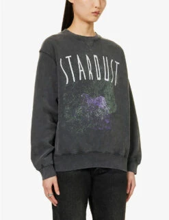 ANINE BING Ramona Stardust Graphic-print Organic-cotton Sweatshirt -Whistles Shop R04123624 WASHEDBLACK ALT02