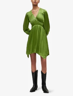 AllSaints Esta Pleated Woven Dress -Whistles Shop R04127000 CACTUSGREEN ALT02