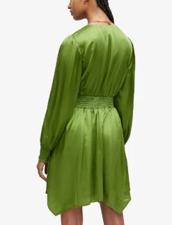 AllSaints Esta Pleated Woven Dress -Whistles Shop R04127000 CACTUSGREEN ALT03