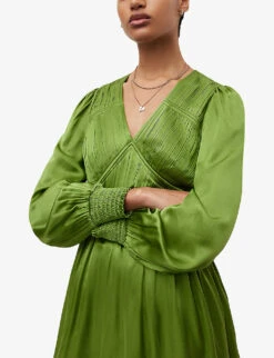 AllSaints Esta Pleated Woven Dress -Whistles Shop R04127000 CACTUSGREEN ALT04