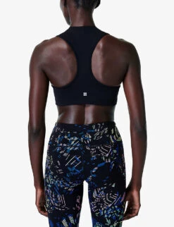 Sweaty Betty Power Contour Zip Abstract-print Stretch-woven Sports Bra -Whistles Shop R04127294 BLACKFLORALPRINT ALT03
