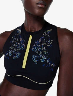 Sweaty Betty Power Contour Zip Abstract-print Stretch-woven Sports Bra -Whistles Shop R04127294 BLACKFLORALPRINT ALT04