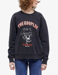 THE KOOPLES Brand Screen Print Cotton-jersey Sweatshirt -Whistles Shop R04129051 BLA55 ALT02