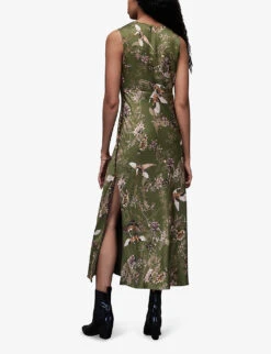 AllSaints Karla Peggy Patterned Slim-fit Woven-blend Midi Dress -Whistles Shop R04131452 KHAKIGREEN ALT03