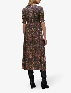 AllSaints Anita Leopard-print Woven Midi Dress -Whistles Shop R04131577 NATURALBROWN ALT03