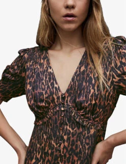 AllSaints Anita Leopard-print Woven Midi Dress -Whistles Shop R04131577 NATURALBROWN ALT04