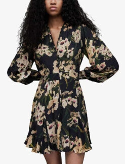 AllSaints Dana Floral-print Recycled-viscose Mini Dress 7 AllSaints Dana Floral-print Recycled-viscose Mini Dress -Whistles Shop R04132658 DARKKHAKIGRE ALT02