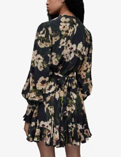 AllSaints Dana Floral-print Recycled-viscose Mini Dress 8 AllSaints Dana Floral-print Recycled-viscose Mini Dress -Whistles Shop R04132658 DARKKHAKIGRE ALT03
