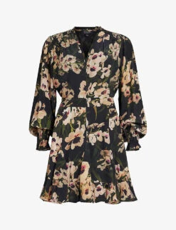 AllSaints Dana Floral-print Recycled-viscose Mini Dress