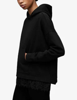 AllSaints Lee Lace-trim Organic Cotton-blend Hoody -Whistles Shop R04134808 BLACK ALT02