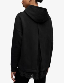 AllSaints Lee Lace-trim Organic Cotton-blend Hoody -Whistles Shop R04134808 BLACK ALT03