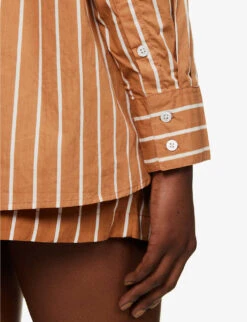 Faithfull The Brand Daija Striped Split-sides Cotton Shirt -Whistles Shop R04135574 ADIASTRIPEPRTHAZELNUT ALT04