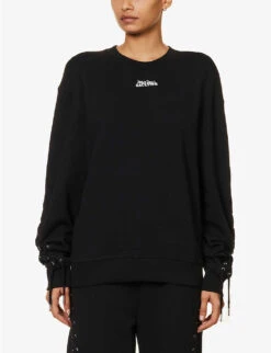 Jean Paul Gaultier Flowers Lace-up Cotton-jersey Sweatshirt -Whistles Shop R04137673 BLACK ALT02