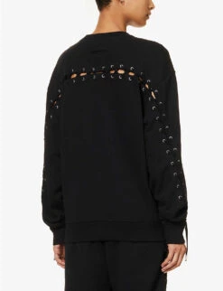 Jean Paul Gaultier Flowers Lace-up Cotton-jersey Sweatshirt -Whistles Shop R04137673 BLACK ALT03