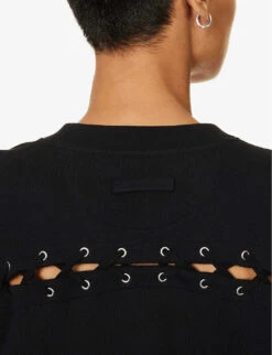 Jean Paul Gaultier Flowers Lace-up Cotton-jersey Sweatshirt -Whistles Shop R04137673 BLACK ALT04