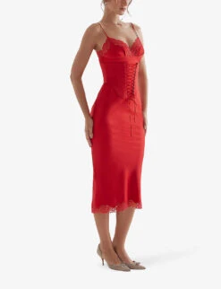 Salma Lace-trim Stretch-woven Midi Slip Dress -Whistles Shop R04138173 REDROSE ALT02