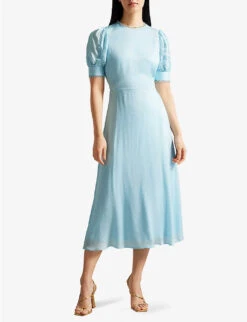 Ted Baker Azilea Puff-sleeve Waist-tie Woven Midi Dress -Whistles Shop R04140120 SKYBLUE ALT02