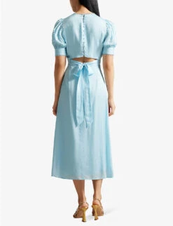 Ted Baker Azilea Puff-sleeve Waist-tie Woven Midi Dress -Whistles Shop R04140120 SKYBLUE ALT03